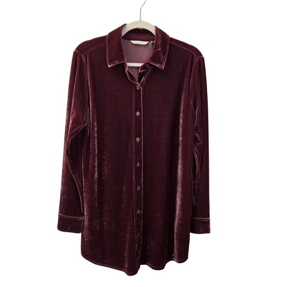 Soft Surroundings Crushed Velvet Button Down Shirt Size Small - Picture 1 of 6